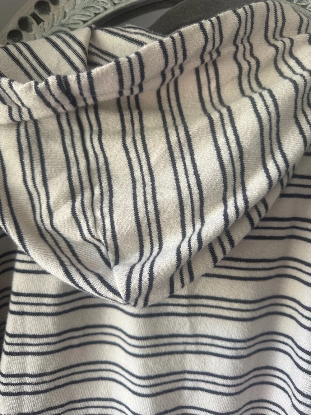 J. Crew Cream and Black Striped Crewneck Drawstring Hoodie Sweater